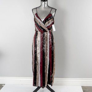 NWT AQUA SEQUINED STRIPED MIDI DRESS - medium
